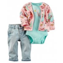 Conjunto Carters 3 Peças Calça Jeans Body Casaco - 18 meses (127g232) - 18 meses - Carter`s
