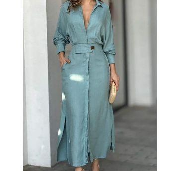 Vestido de lapela manga comprida - Único - Shein