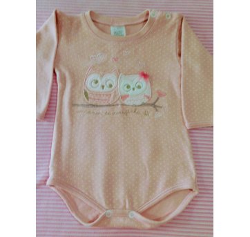 Body rosa e petit poá Corujinhas Tam M PATI MINI. - 6 a 9 meses - Patimini