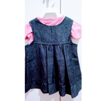NOVO - Vestido Jardineira Jeans + Camiseta Tam P com etiqueta da loja!! - 3 a 6 meses - Mic Baby