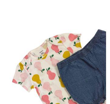 006 - Conjunto carter`s 2 peças Body Pêras Estampado e Short jeans - 18 meses - Carter`s