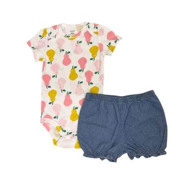 006 - Conjunto carter`s 2 peças Body Pêras Estampado e Short jeans - 18 meses - Carter`s