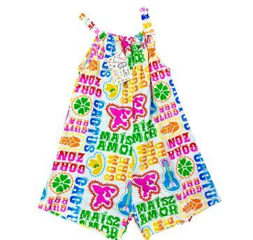 Macacão Regata Branco Estampado Fábula - 6 anos - Fábula