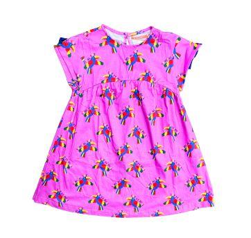 Vestido Rosa Estampado Manga Curta Fábula - 6 anos - Fábula