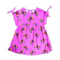 Vestido Rosa Estampado Manga Curta Fábula - 1 ano - Fábula