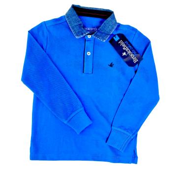 Camisa Polo Azul de Manga Longa - 4 anos - Brooksfield Júnior