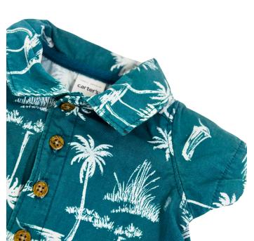 Macacão Infantil Carter’s Verde Estampado com Botões Frontais - 1 ano - Carter`s