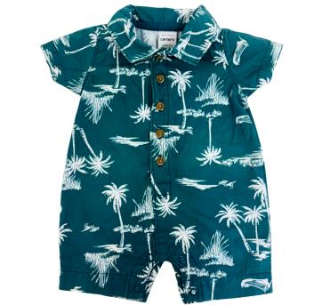 Macacão Infantil Carter’s Verde Estampado com Botões Frontais - 1 ano - Carter`s