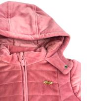 Jaqueta Infantil de Veludo Rosa com Capuz e Detalhe Dourado Milon - 10 anos - Milon