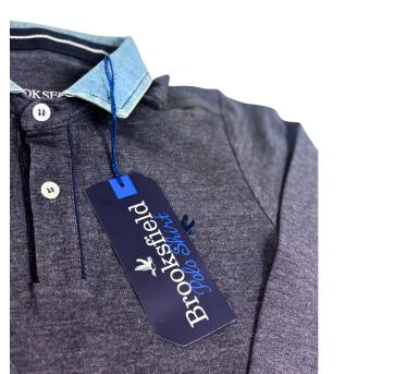 Camisa Polo Infantil Brookfield Azul Mescla com Gola Jeans e Manga Longa - 5 anos - Brooksfield Júnior
