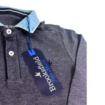 Camisa Polo Infantil Brookfield Azul Mescla com Gola Jeans e Manga Longa - 5 anos - Brooksfield Júnior