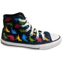 Tênis Infantil Cano Alto Preto com Estampa de Dinossauros Coloridos - 30 - Allstar Converse