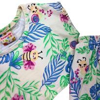 Conjunto Infantil Feminino Brandili – Blusa e Shorts Estampado Abelhas e Folhas - 10 anos - Brandili