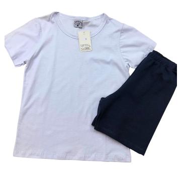 Conjunto Infantil Turminha & Cia – Camiseta Branca Básica + Bermuda Azul Marinho - 10 anos - Sem etiqueta Importado