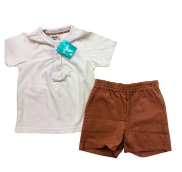 Conjunto Infantil Masculino Elian – Camiseta Off White + Shorts Conforto Marrom - 5 anos - Sem etiqueta Importado