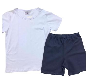 Conjunto Infantil Turminha & Cia – Camiseta Branca Básica + Bermuda Azul Marinho - 10 anos - Sem etiqueta Importado