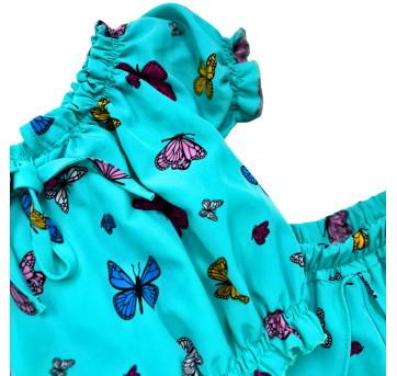 Conjunto Infantil Feminino Blusa Ombro a Ombro e Short Saia Estampado Borboleta - 5 anos - Sem etiqueta Importado