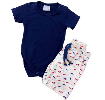 Conjunto Infantil Miniclo – Body Marinho + Shorts Estampado de Peixinhos - 1 ano - Sem etiqueta Importado