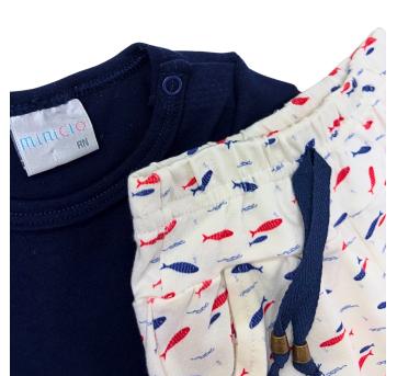 Conjunto Infantil Miniclo – Body Marinho + Shorts Estampado de Peixinhos - 1 ano - Sem etiqueta Importado