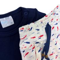 Conjunto Infantil Miniclo – Body Marinho + Shorts Estampado de Peixinhos - 1 ano - Sem etiqueta Importado
