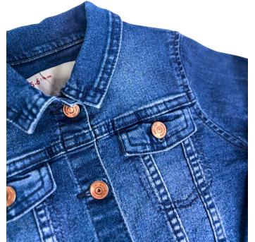 Jaqueta Infantil Jeans Azul Escuro – Barra Desfiada e Botões Dourados - 10 anos - Sem etiqueta Importado