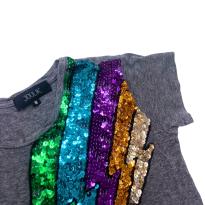 Camiseta Infantil Joulik – Cinza com Raio de Lantejoulas Coloridas - 5 anos - Sem etiqueta Importado