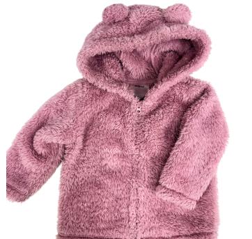 Casaco Infantil Peluciado Rosa com Capuz e Orelhinhas - 1 ano - Carter`s