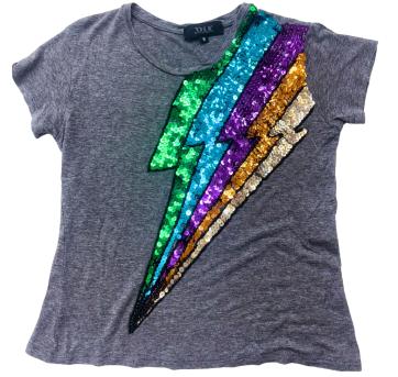 Camiseta Infantil Joulik – Cinza com Raio de Lantejoulas Coloridas - 5 anos - Sem etiqueta Importado