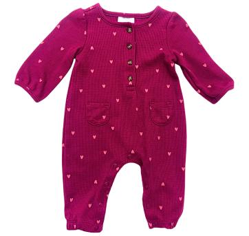 Macacão Carter`s Infantil Canelado Rosa com Estampa de Corações – Bebê Menina - 1 ano - Carter`s