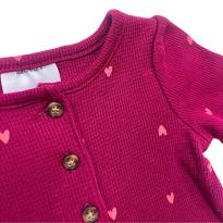 Macacão Carter`s Infantil Canelado Rosa com Estampa de Corações – Bebê Menina - 1 ano - Carter`s