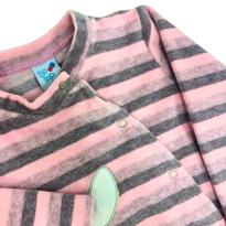 Macacão Infantil Tip Top Fleece Listrado Rosa e Cinza com Aplique de Coelhinho - 5 anos - Tip Top