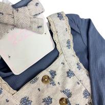 Conjunto Infantil Vestido Floral com Blusa Manga Longa e Faixa de Cabelo - 1 ano - Sem etiqueta Importado