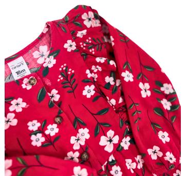 Vestido Infantil Carter’s Vermelho Floral com Babados - 5 anos - Carter`s