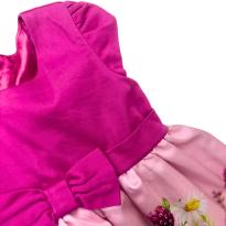 Vestido Infantil Festa Rosa com Laço e Saia Floral em Cetim - 5 anos - Sem etiqueta Importado