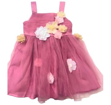 Vestido Infantil Rosa em Tule com Flores Aplicadas - 5 anos - Sem etiqueta Importado