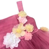 Vestido Infantil Rosa em Tule com Flores Aplicadas - 5 anos - Sem etiqueta Importado