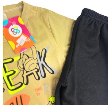 Conjunto Infantil Ping Pong - Camiseta Bege “Break All The Rules” + Shorts Preto - 5 anos - Sem etiqueta Importado