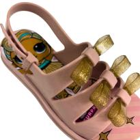 Sandália Infantil Rosa com Laços Dourados Glitter - 25 - LOL