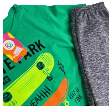 Conjunto Infantil PingPong Camiseta Verde Skate Shark Freestyle + Bermuda Mescla - 10 anos - Sem etiqueta Importado