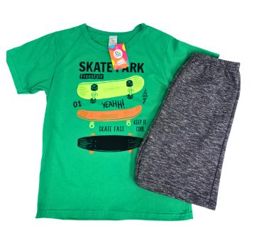 Conjunto Infantil PingPong Camiseta Verde Skate Shark Freestyle + Bermuda Mescla - 10 anos - Sem etiqueta Importado