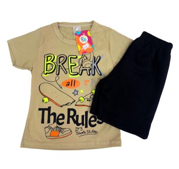 Conjunto Infantil Ping Pong - Camiseta Bege “Break All The Rules” + Shorts Preto - 5 anos - Sem etiqueta Importado