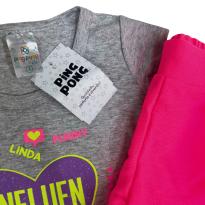 Conjunto Infantil Blusa Cinza Influencer e Short Rosa Pink - 5 anos - Sem etiqueta Importado