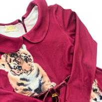 Vestido Infantil Bordô Estampado com Tigre e Laço – Estilo Fashion - 10 anos - Luluzinha