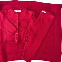 Conjunto Tricot Infantil Vermelho – Casaco, Calça e Manta Coordenados - 1 ano - Sem etiqueta Importado