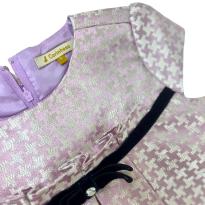 Vestido Infantil Lilás com Estampa Pied-de-Poule e Laço Decorativo - 5 anos - Sem etiqueta Importado