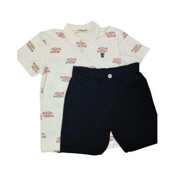 Conjunto Polo Com Bermuda Off White - 10 anos - Trick Nick