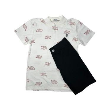 Conjunto Polo Com Bermuda Off White - 10 anos - Trick Nick