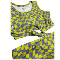 Biquíni Infantil Top Com Nó – Estampa Xadrez Psicodélica - 8 anos - Boca Grande