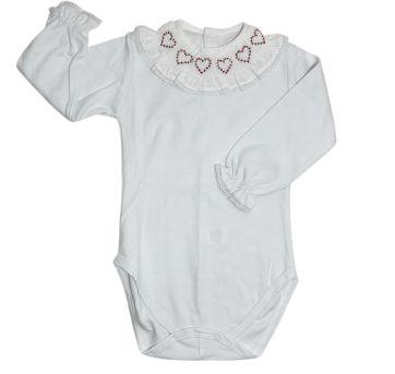 Body Infantil Manga Longa Branco com Gola Bordada de Corações - 2 anos - Baby Tricot