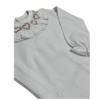 Body Infantil Manga Longa Branco com Gola Bordada de Corações - 2 anos - Baby Tricot